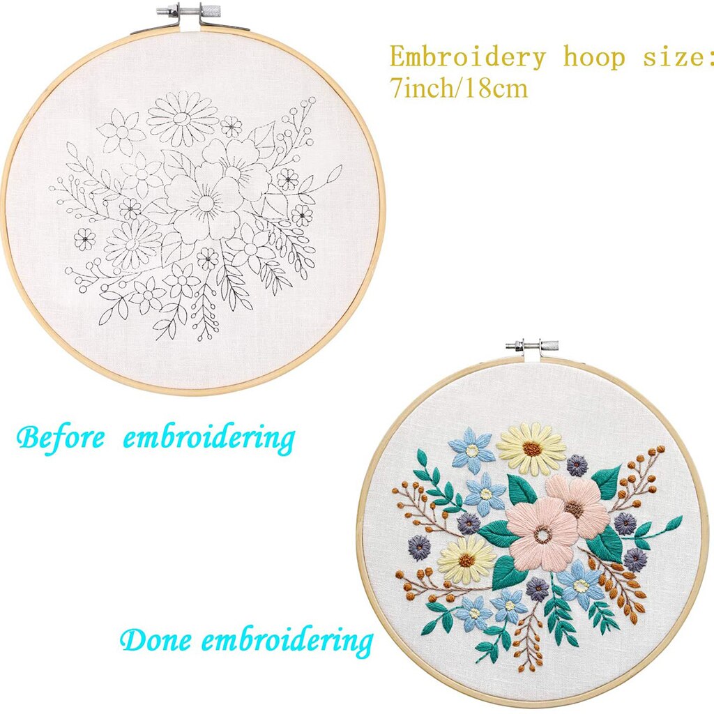Full Range of Embroidery Starter Kits Flower Pattern, DIY Needlework Kits for Beginners, Handicraft Lovers, Adults