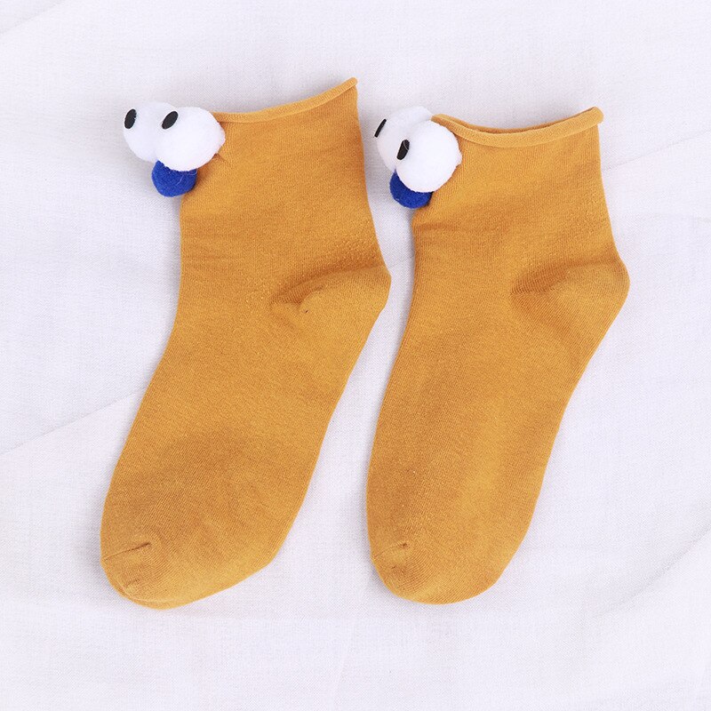 South Korean Girl Socks Style Big Eyes 13 Colors Cartoon Cotton Cute  Interesting Short Socks: Yellow