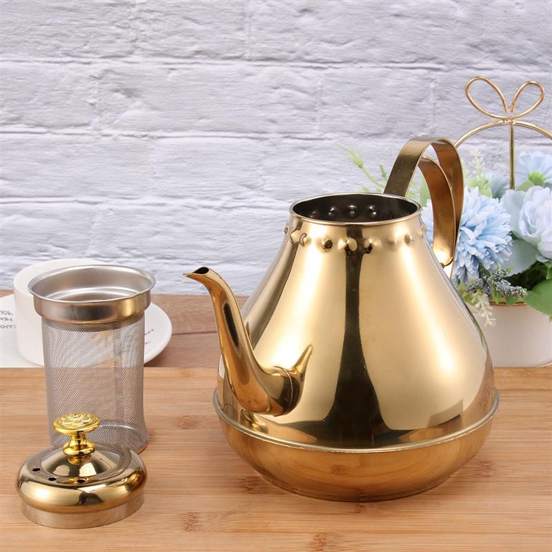 1.2l/1.8l rustfri stål kedel lang mund vandvarmer te kaffe service til hjemmekontor drinkware tekande (gylden)