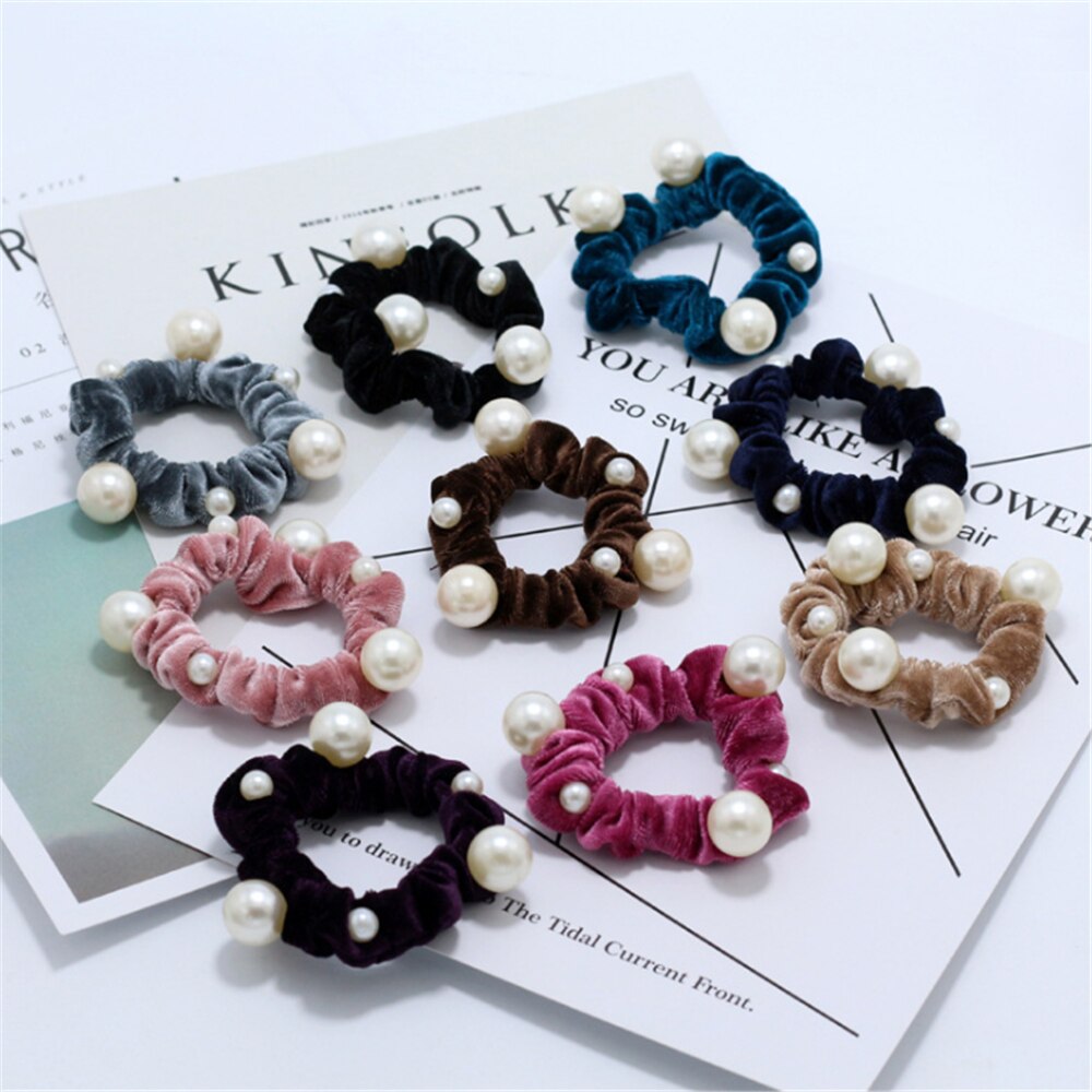 1PC Parels Velvet Hair Scrunchies Haar Touw voor Vrouwen Meisjes Paardenstaart Houder Elastische Haar Elastiekjes Hoofddeksels Haar Accessoires