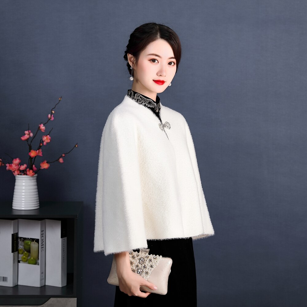 Manteau de mariage en fausse fourrure, veste chaude d&#39;hiver, boléro ivoire de , Cape de fête,