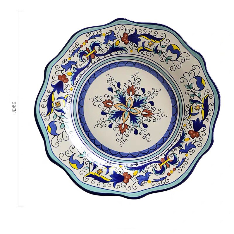 Vajilla de cerámica de estilo étnico, decoración Bohemia para el hogar, postre europeo Irregular, platos de fruta, ensaladas grandes, carne, navidad: 11.4 inch B