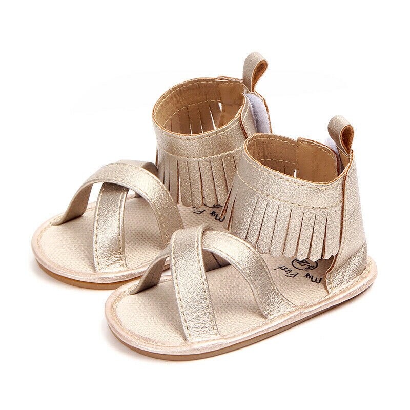 Spædbarn baby pige sandaler kvast anti-slip sko sål prewalkers sko: Guld / 7-12 måneder