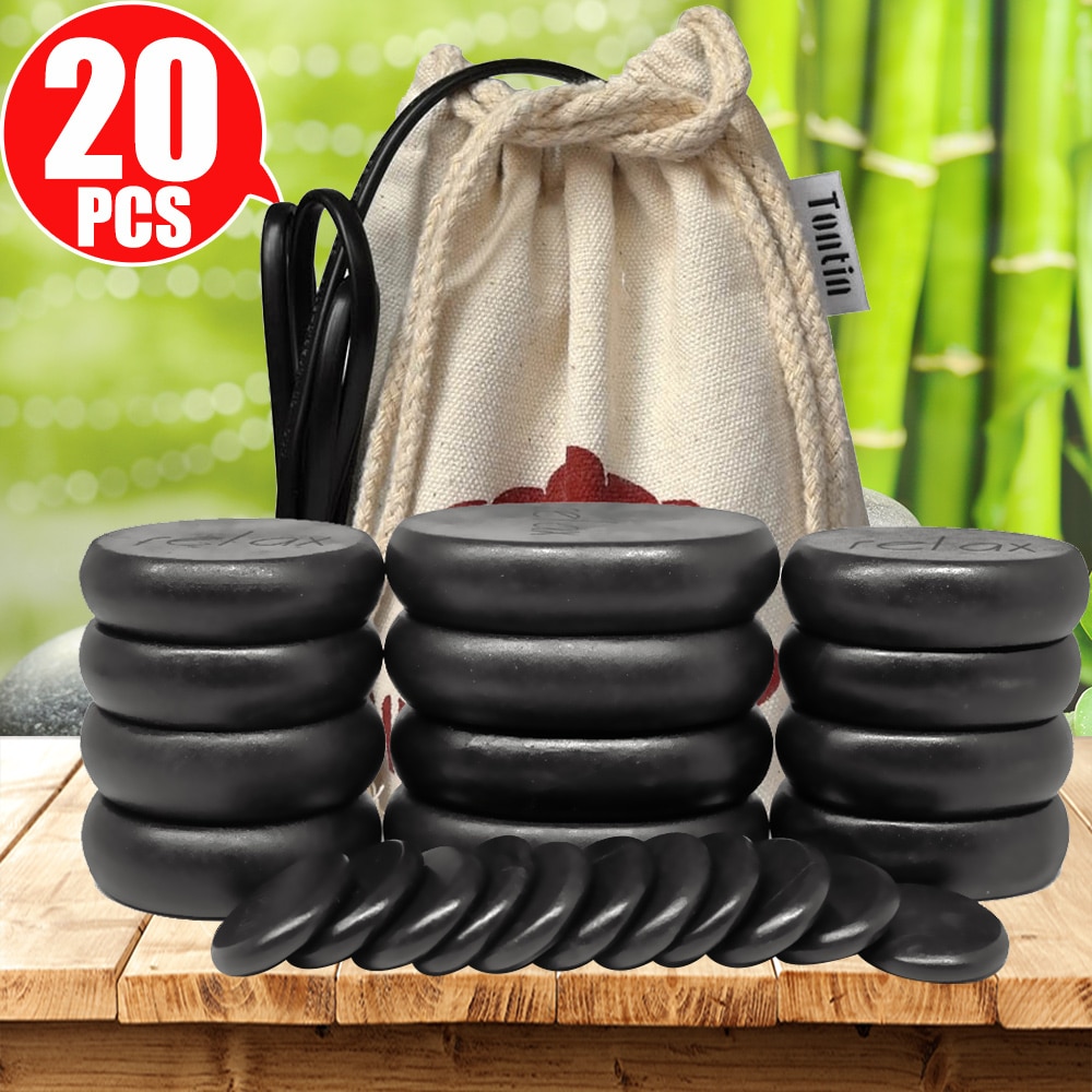 Engraved Basalt Stone Massage Relax Body massager Volcano Rock Tool Health Beauty Salon SPA with heater bag 20pcs/set