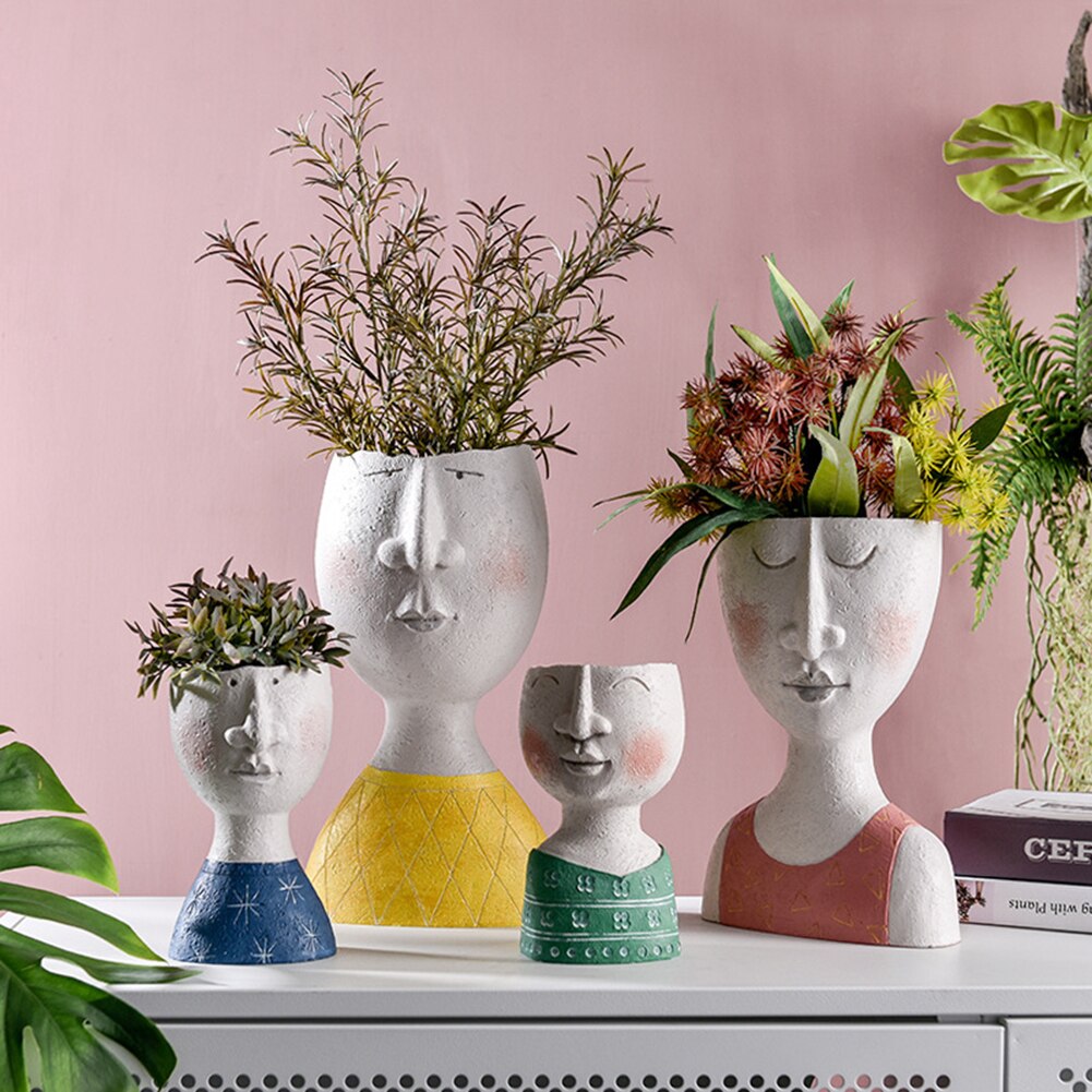 Creatieve Bloempot Hars Artistieke Portret Sculptuur Plant Pot Gedroogde Bloemenvaas Tuin Decoratie Voor Kids Pen Houder