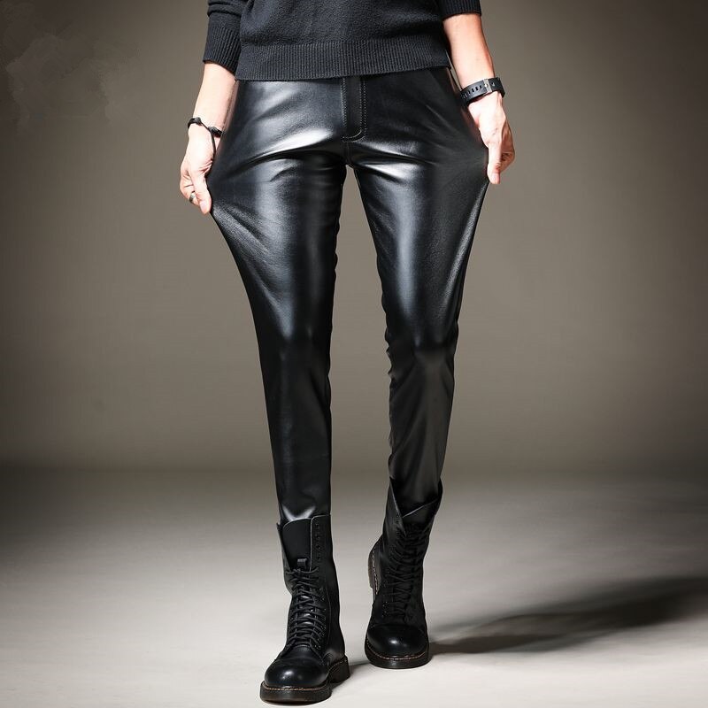 Leren broek for heren Leren motorbroek Gothic Skinny Imitatie Pu-leer Legging Waterdicht Straat (Color : Black, Size : 29