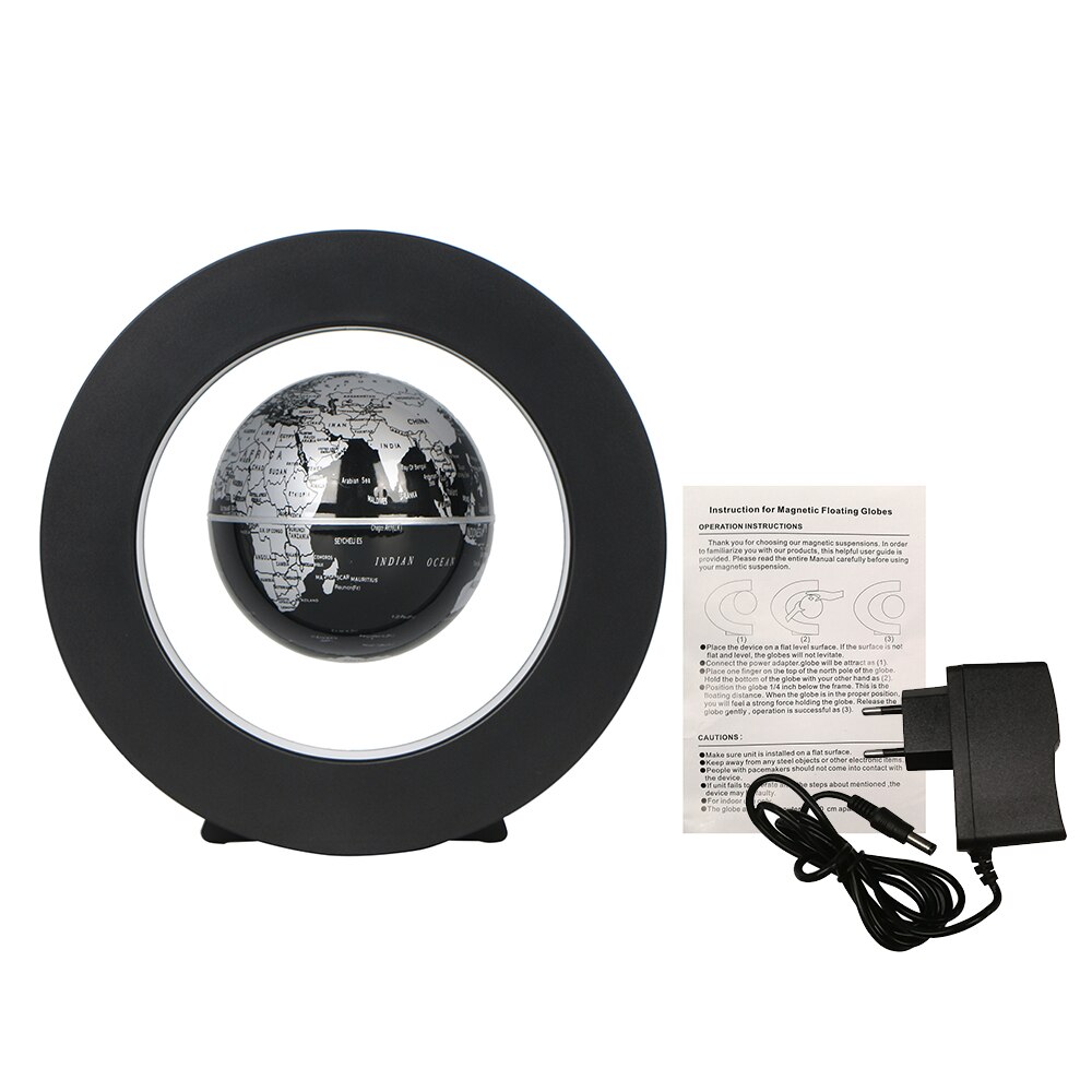 3.5inch Magnetic Levitation Floating Globe World Map Tellurion Anti Gravity with LED Light Round Shape Base for Home Office Desk: Black EU Plug