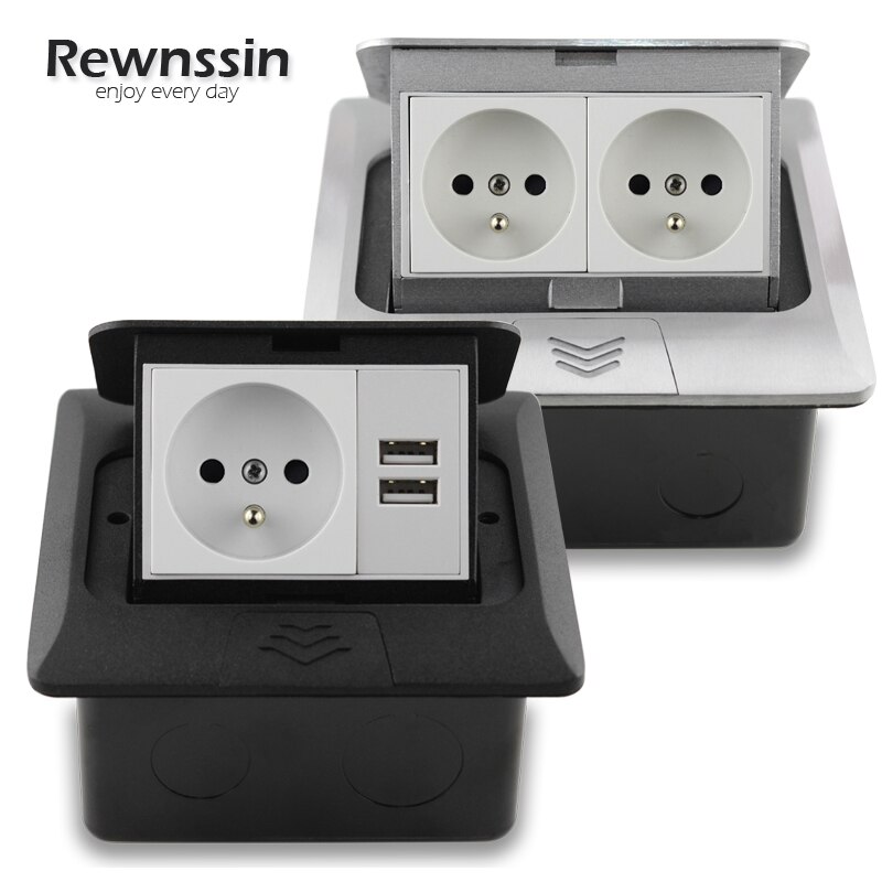 French Standard Socket With USB Charging Port Fast Pop-Up Floor Socket 2 Way Power Outlet Aluminum Alloy Material Office 16A