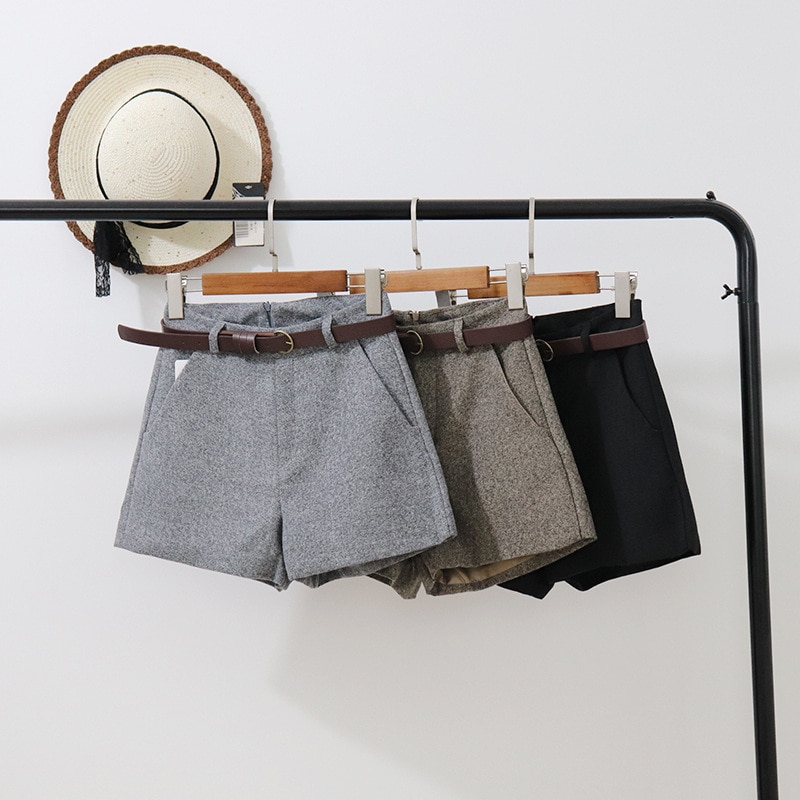 Naisten villashortsit syksy talvi ohuet leveät lahkeet a-linjaiset shortsit rento mukavat vyöllä pikkuhousut #xsdk