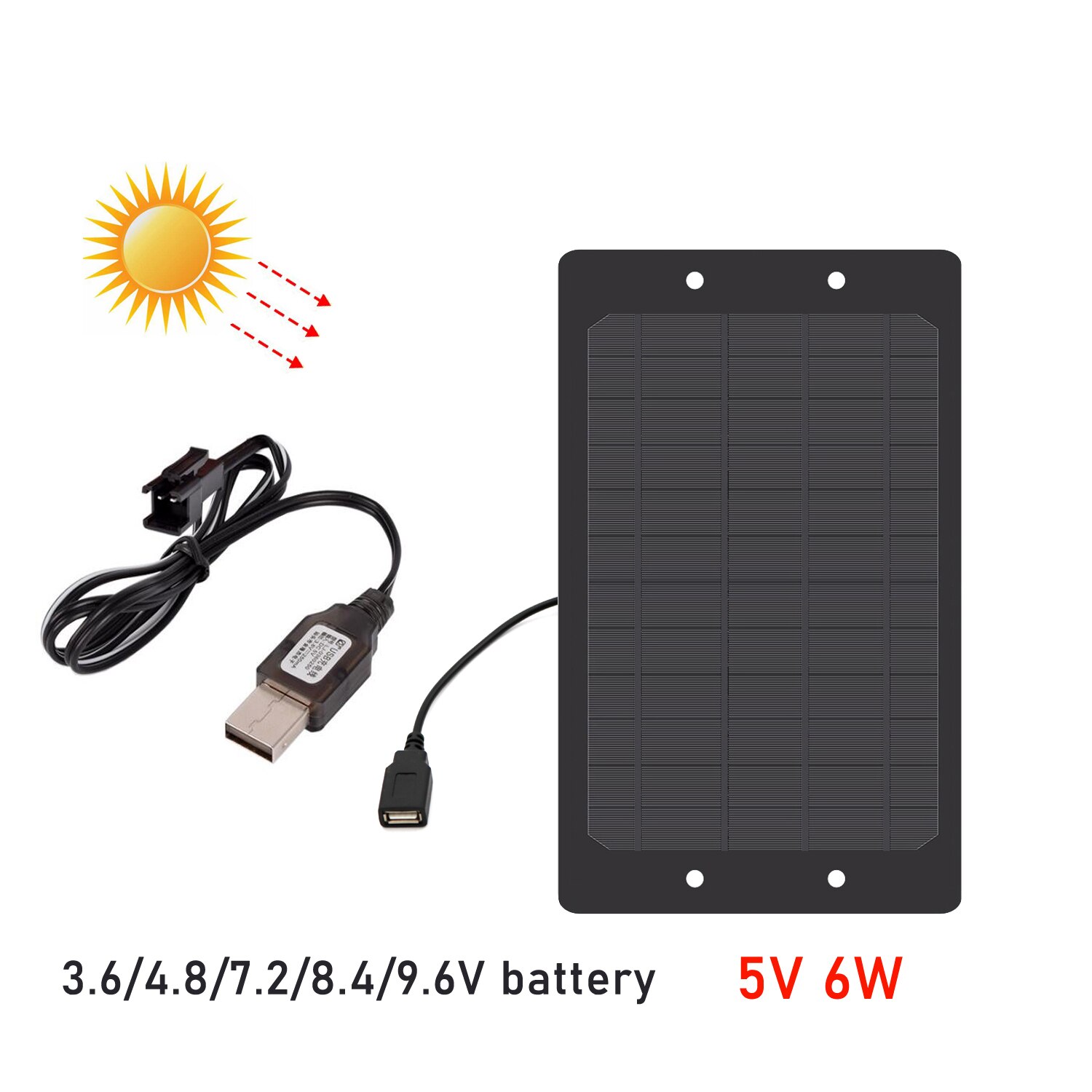 5V 6W 1200mA Solar Panel 3.6V 4.8V 6V 7.2V 8.4V 9.6V Cable USB Battery Charge Controller Ni-Cd Ni-MH Batteries Pack toys Car