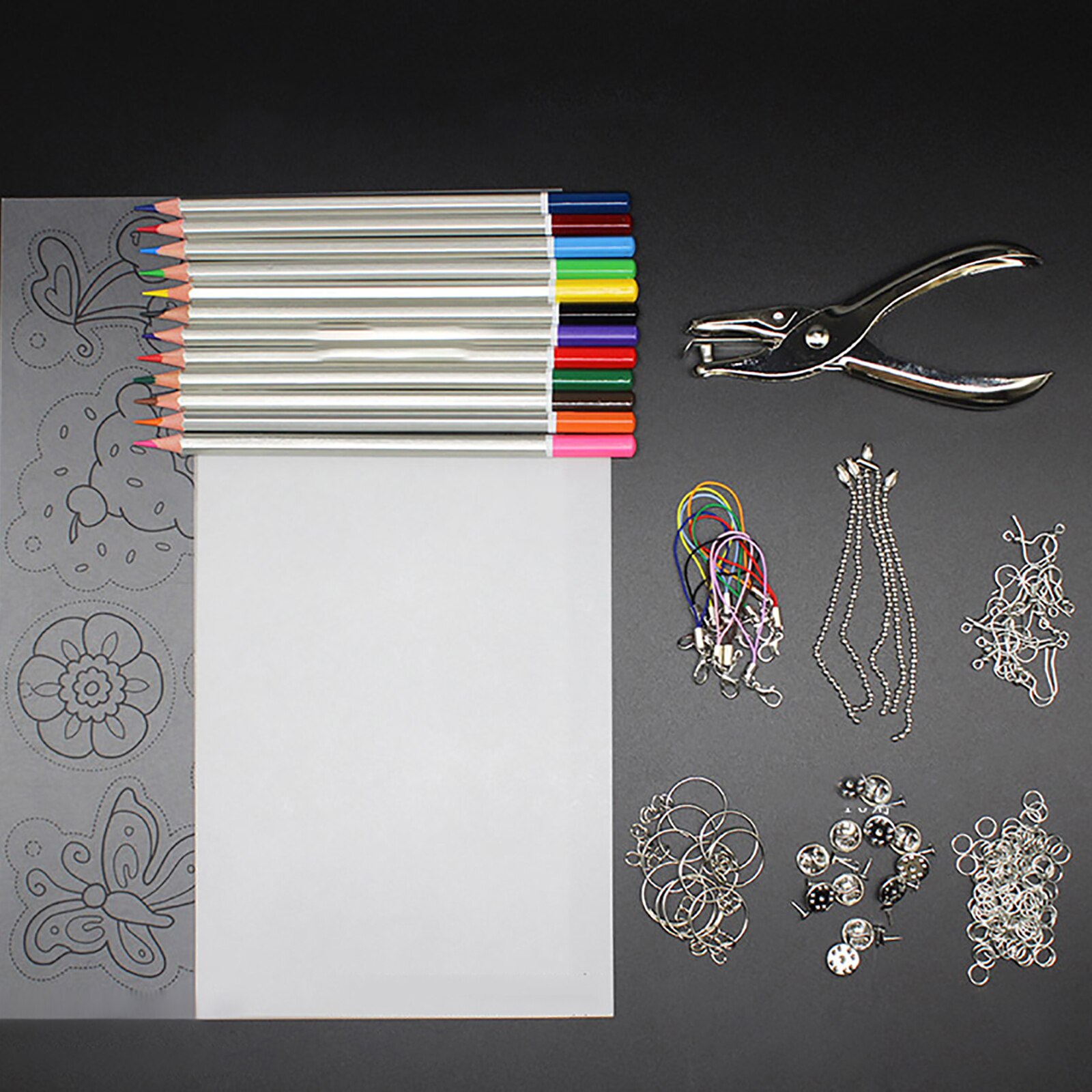 1 Set Shrinky Art Paper Heat Shrink Sheet Plastic Kit Hole Punch Keychains Pencils DIY Color Lead Manual Heat Shrink Film Tool: Type G