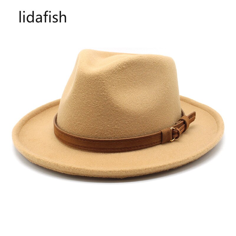 lidafish Wool Felt Fedoras Hats For Men Autumn Winter Trilby Cap Curved Brim Formal Jazz Dress Hat