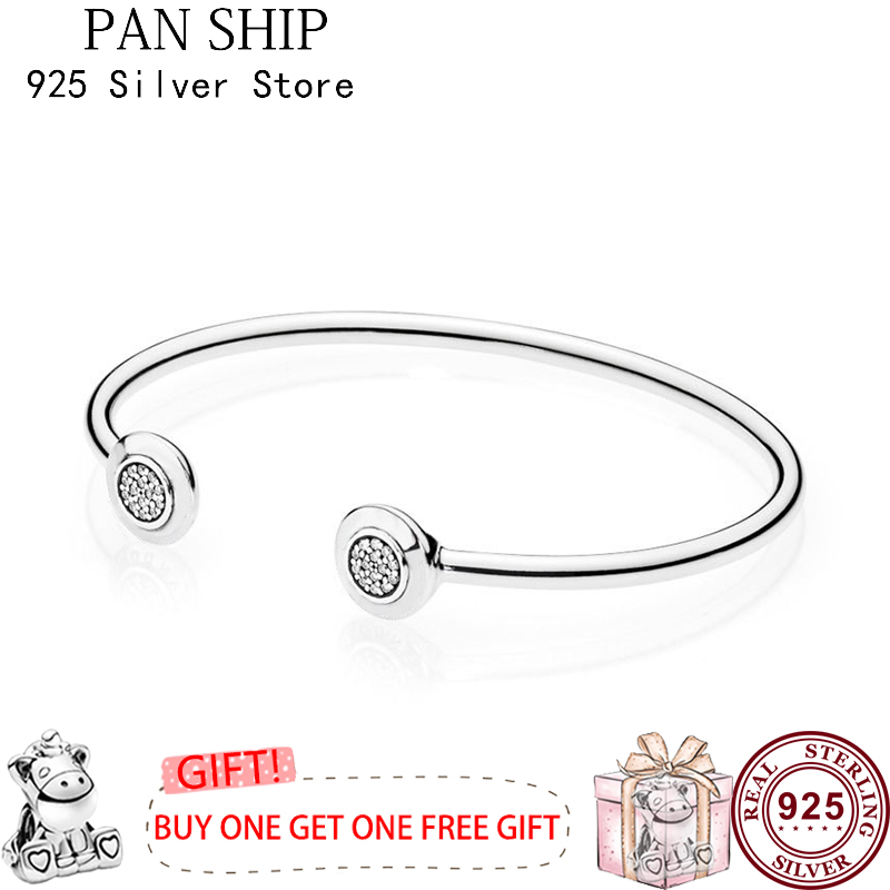 Pulsera clásica de plata con doble letra redonda para mujer, brazalete con abalorio europeo, joyería, 925