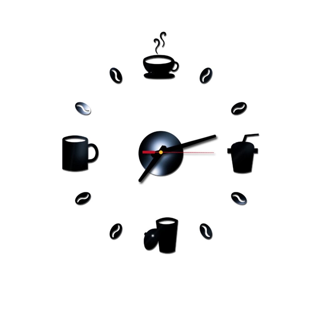 DIY Große Wanduhr Rahmenlose Riesen Uhren Spiegel Aufkleber Moderne Cafe Kaffee Milch Trinkbecher Zauberstab Dekor Für Küche: Schwarz