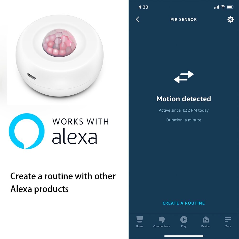 Tuya Smart APP Control WiFi USB Power Motion Sensor Detector Wireless Battery PIR Detector Movement Sensor Alexa APP Routine Set