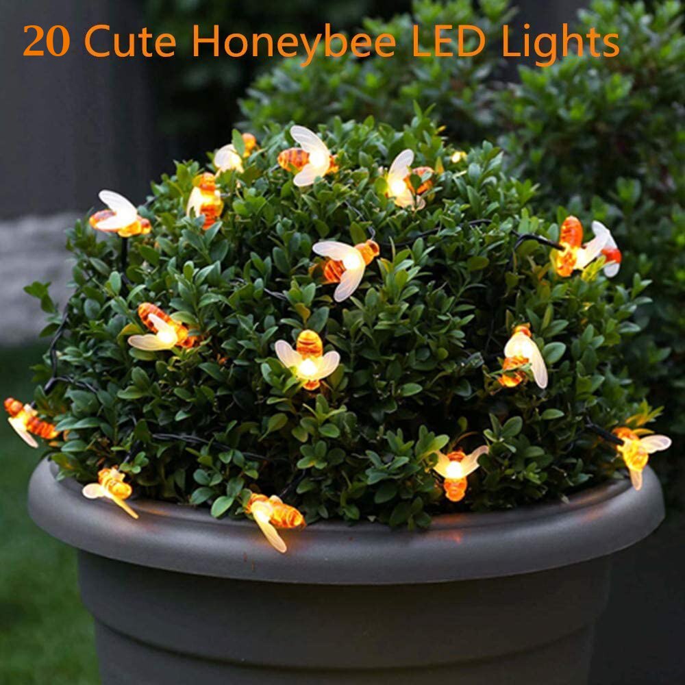 USB/Battery/Solar Powered String Lights Waterproof 20 Cute Honeybee LED Lights Home Outdoor Party Garden Garland