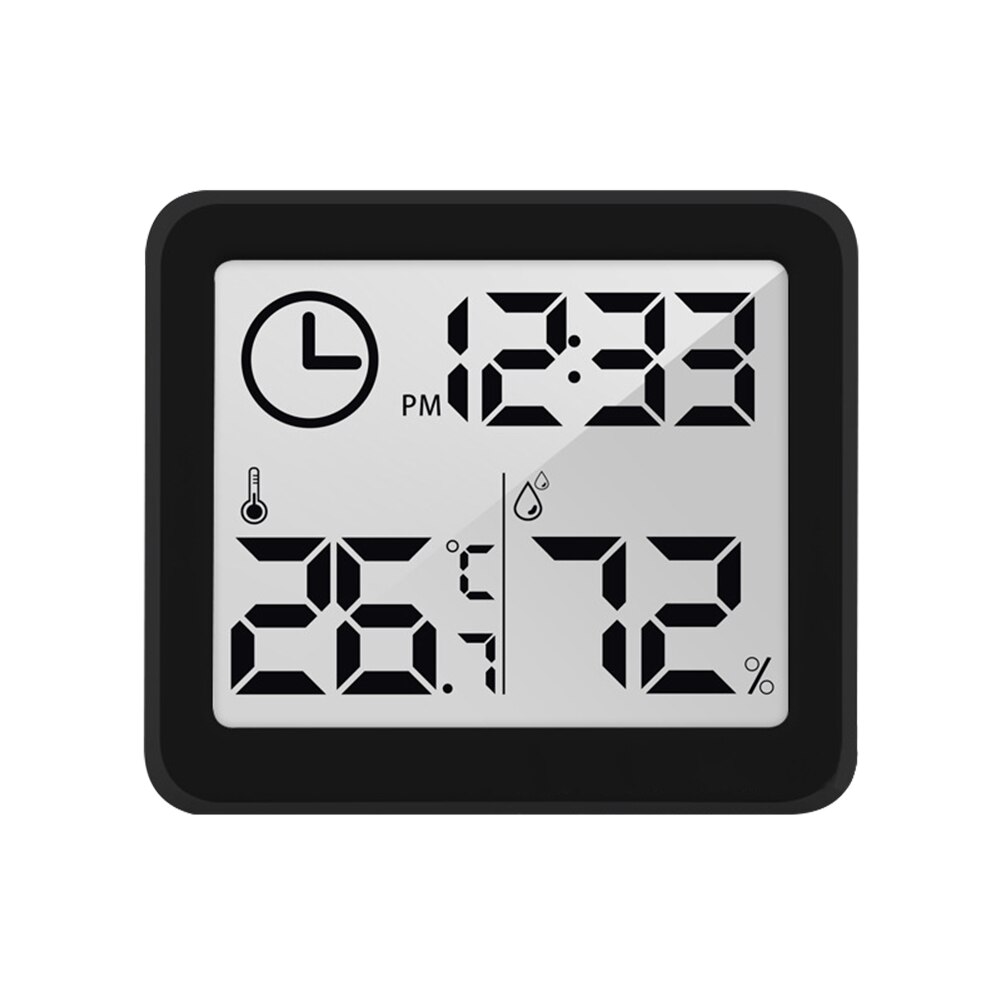 Digital Thermometer Hygrometer Meter Automatic Electronic Humidity Monitor Alarm Clock LCD Screen Display Indoor Dry Hygrometer: Black