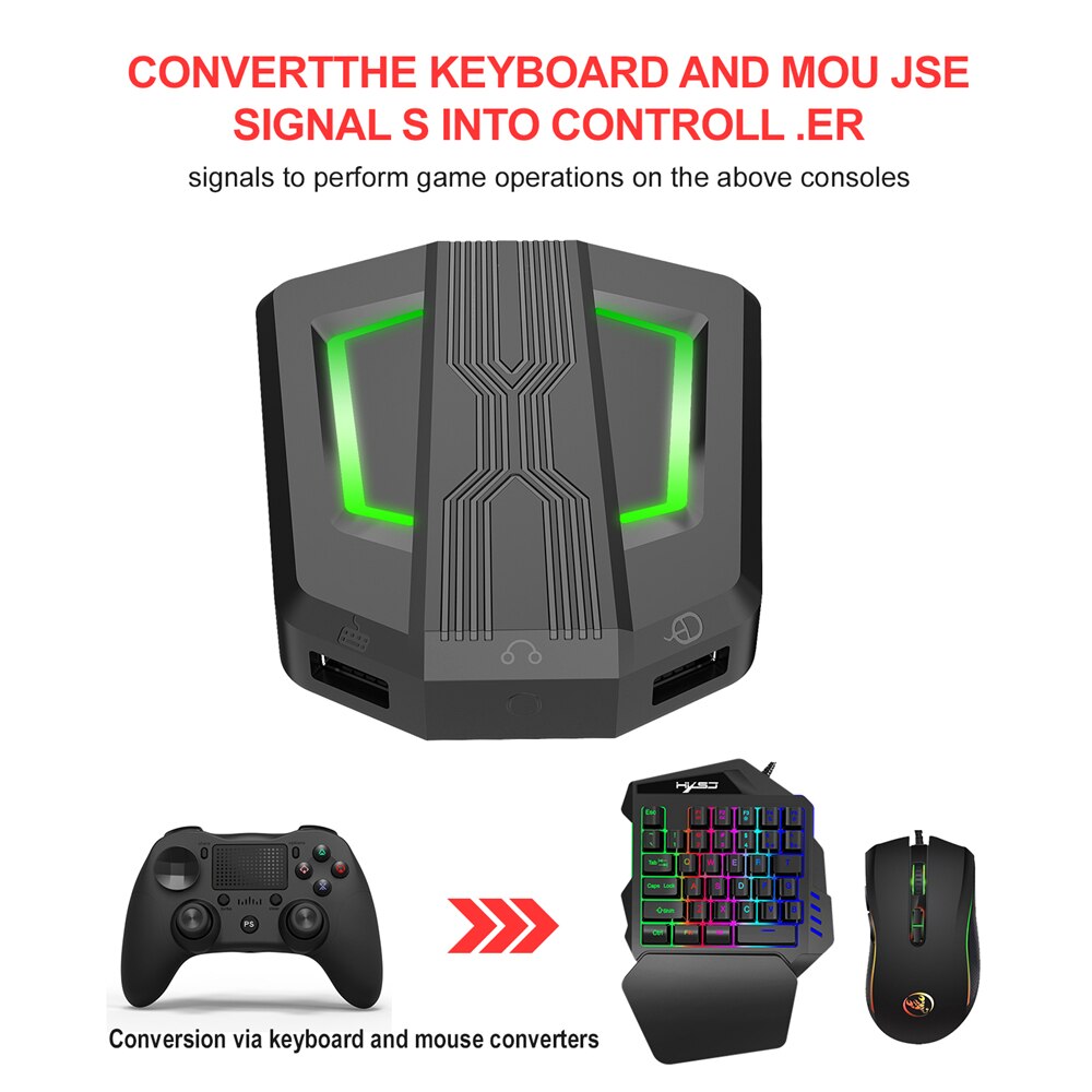 One-handed Gaming Mini Keyboard Mouse Set Colorful Backlight USB PS4 Keypad Mice with Converter Adapter for PCS4 Switch