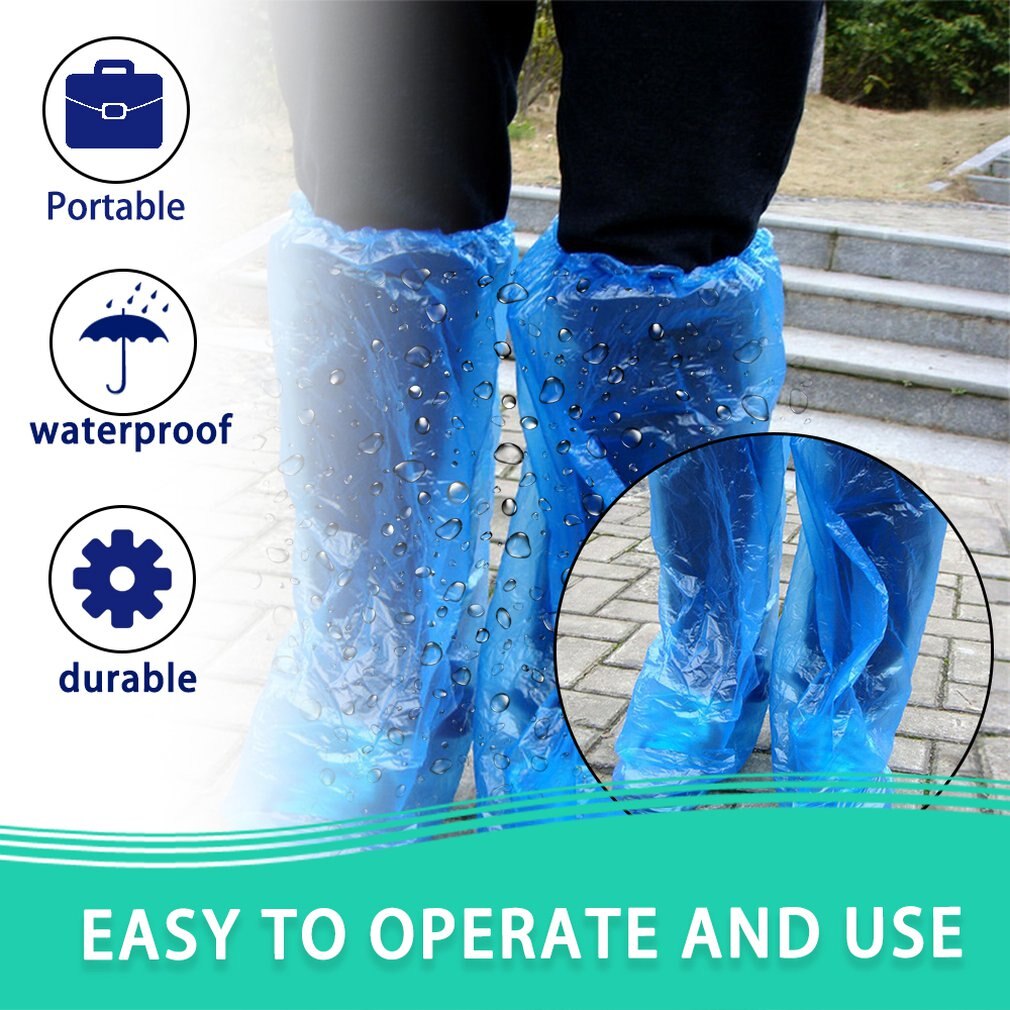 Wegwerp Overschoenen Blauw Regen Schoenen En Laarzen Cover Plastic Lange Schoen Cover Clear Waterdicht Anti-Slip Overschoen