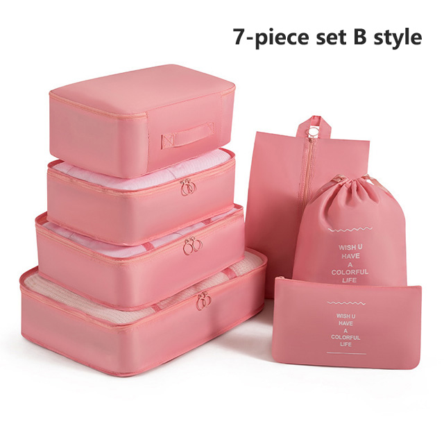 7Pcs Travel Organizer Storage Bags Wardrobe Cube Suitcase Packing Cubes Set Storages Luggage Clothes Shoe Pouch Folding: Orange