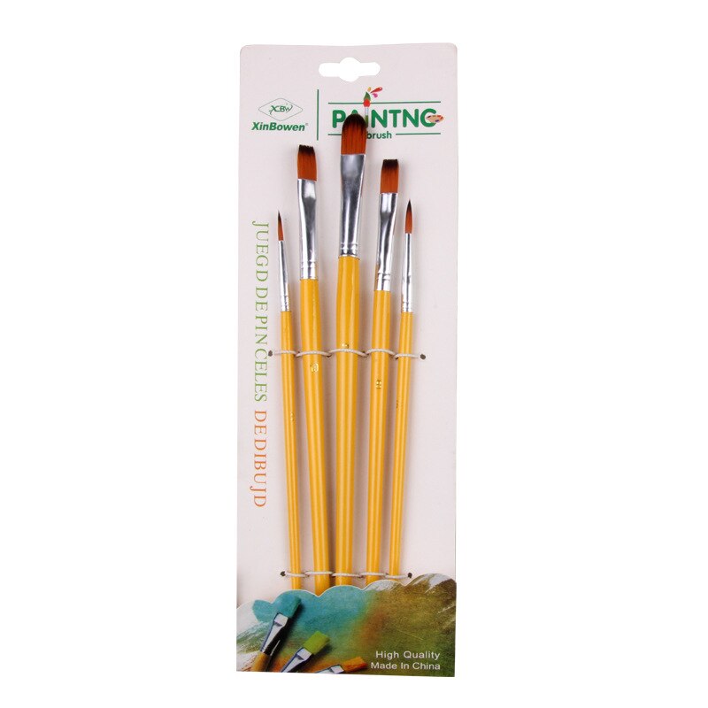 5 stk akvarel pensel træskaft nylon hår pen aluminium rør propylen maling kunst maler pensler forsyninger: Gul