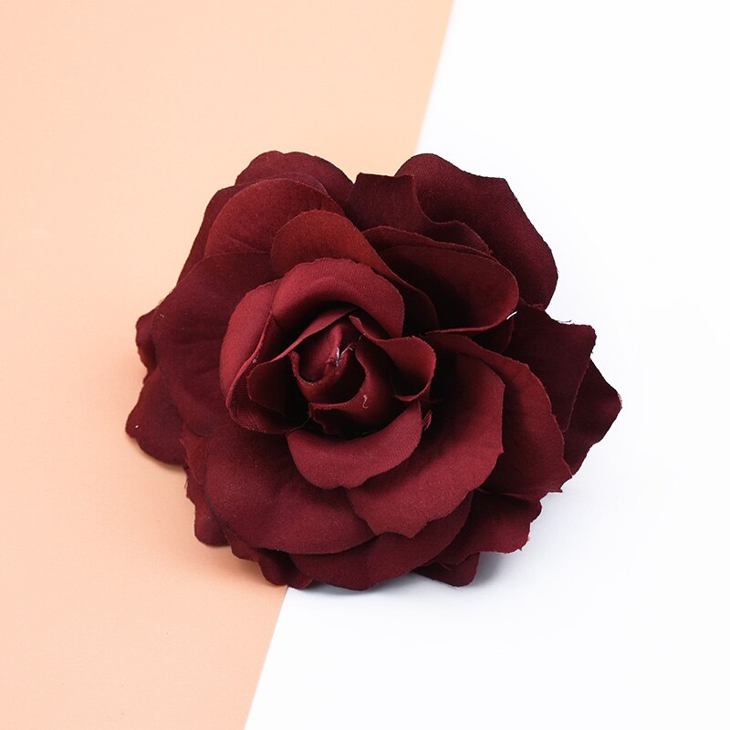 10 stk kunstige blomster til hjemmet bryllup dekoration julekrans brud broche diy håndlavet æske silke roser blomstervæg: Farve 5