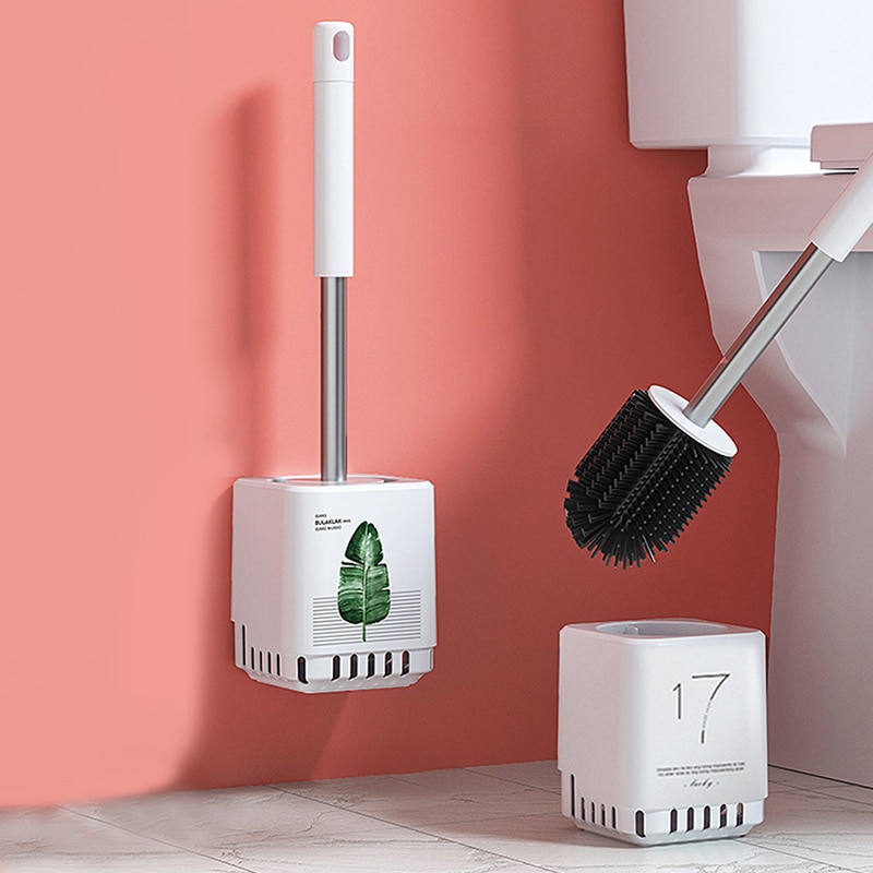 Escobilla de silicona de mango largo para baño, herramientas de acero inoxidable para limpieza de baño, TPR, montado en la pared