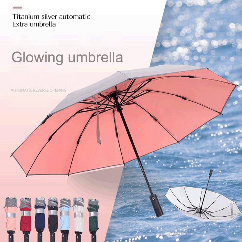 Reflecterende Opvouwbare Paraplu voor Mannen - Windbestendige Compacte Mens Vouwparaplu - Reisparasol op Zakformaat en Lichtgewicht - Perletti Technology (Automaat