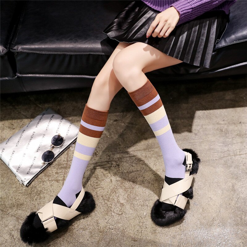 Di lusso plaid Calzini E Calzettoni della Donna Al Ginocchio di Modo Del Cotone Lungo Colorate di Alta Qualità Femminile Gamba Calzini E Calzettoni dell'annata di Hiphop di skateboard Calzino