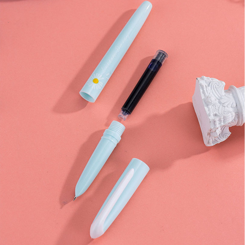 Pluma estilográfica de 3 piezas para niños, bolígrafos de tinta borrables con Punta pequeña Kawaii, suministros de papelería para escuela y oficina