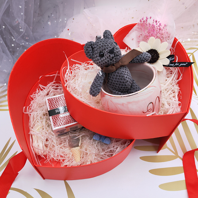 Heart Shaped Double Layer Rotating Box Transparent Window Packaging Case Wedding Party Cardboard Box For Valentine's Day