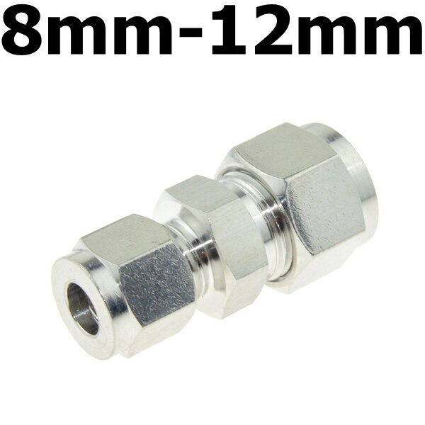 Compressor Fitting Reducer Union 1/8" 1/4" 1/2" 6mm 8mm 10mm 12mm OD Pipe Ferrule Tube Coupler Connector Stainless Steel 304: 8mm-12mm