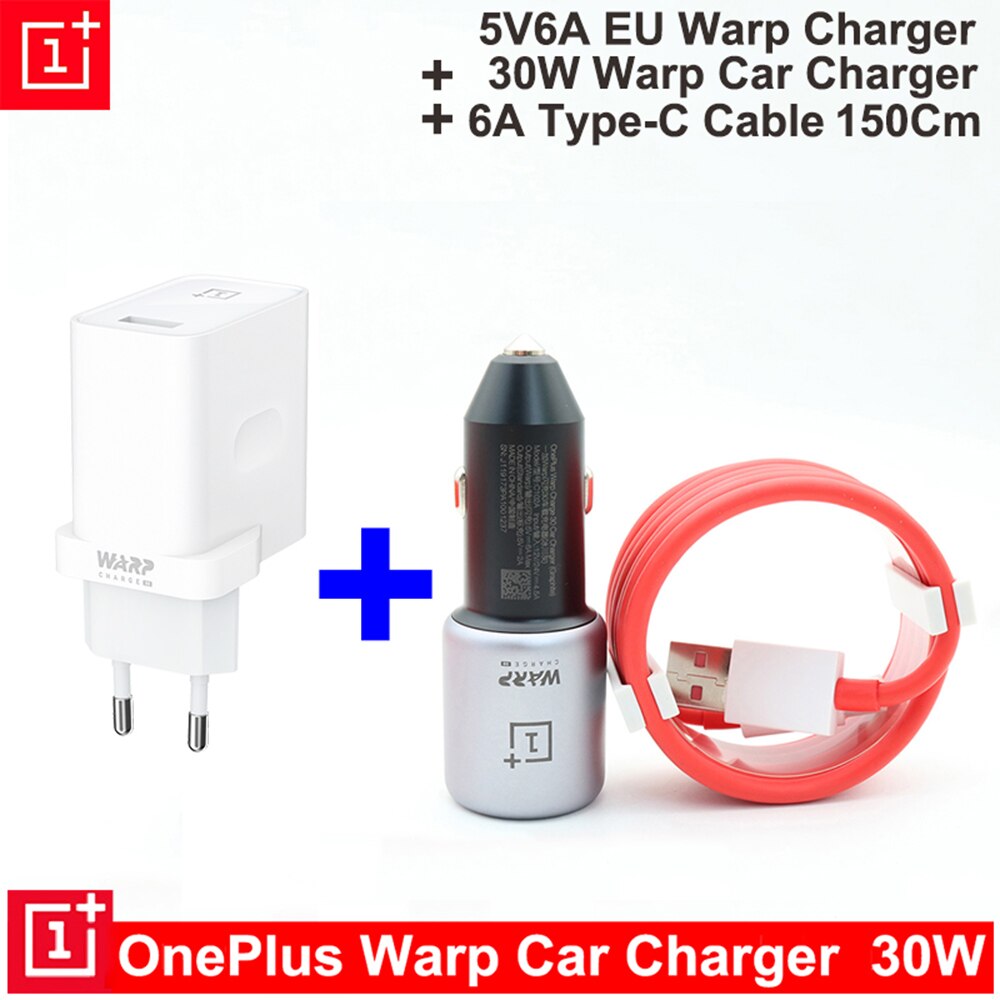 Original Oneplus 30W Warp Charge Car Charger Output 5V6A Max For Oneplus 7 Pro Normal QC For Oneplus 3/3T/5/5T/6/6T/7/Pro/8/8T..: EU Car Cable 150Cm