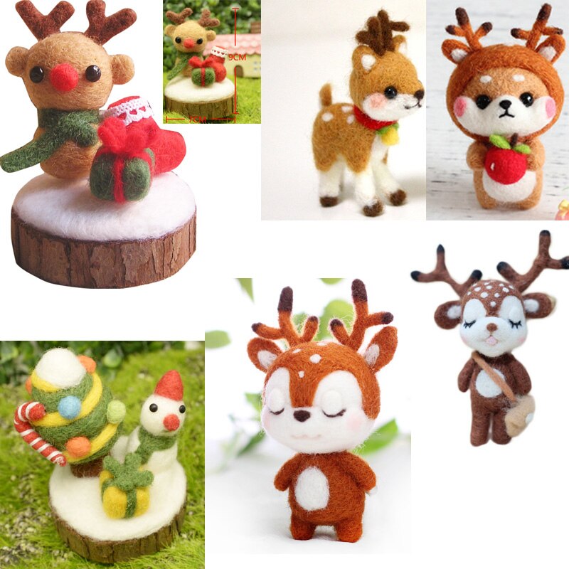 1 set wool for Felt DIY Package, elk, moose, wapiti,deer needle felting, Shiba Inu Set animals feutre