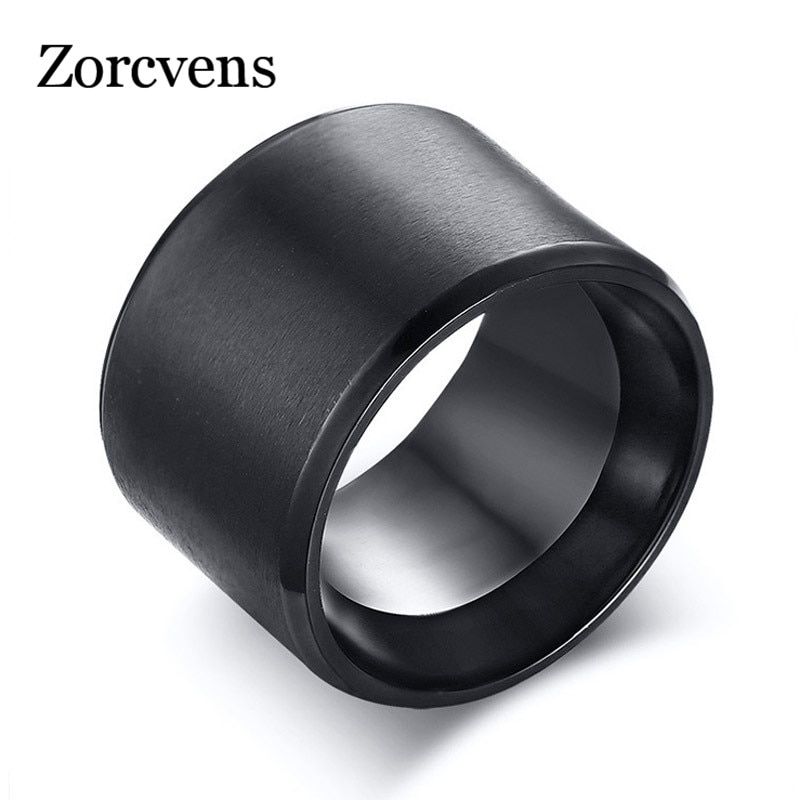 Zorcvens 15mm miesten bändi musta ruostumaton teräs leveä iso sormus miehelle punk urosliitto anel