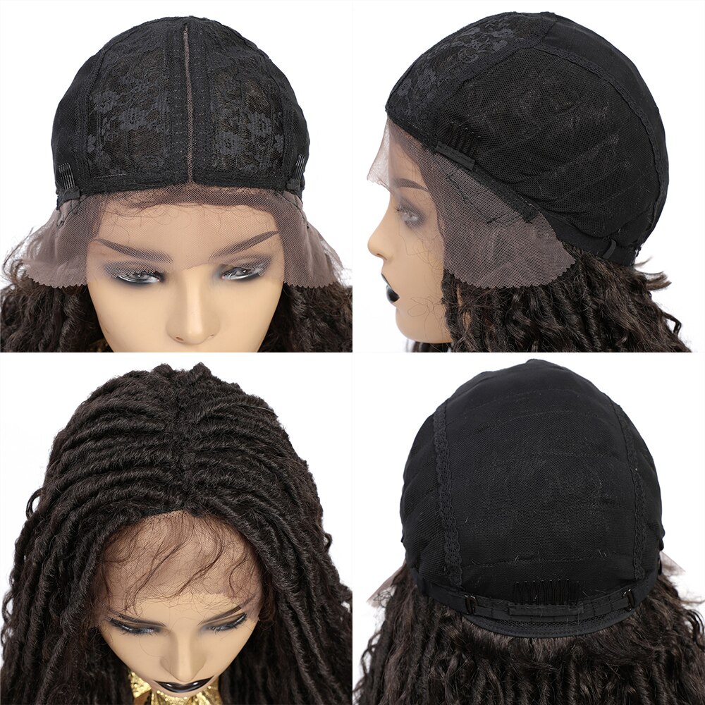 X-TRESS Faux Locs Braided Wigs Synthetic Lace Front Wig for Women Straight Dreadlock Mixed Curly Hair Middle Part Crochet Braids