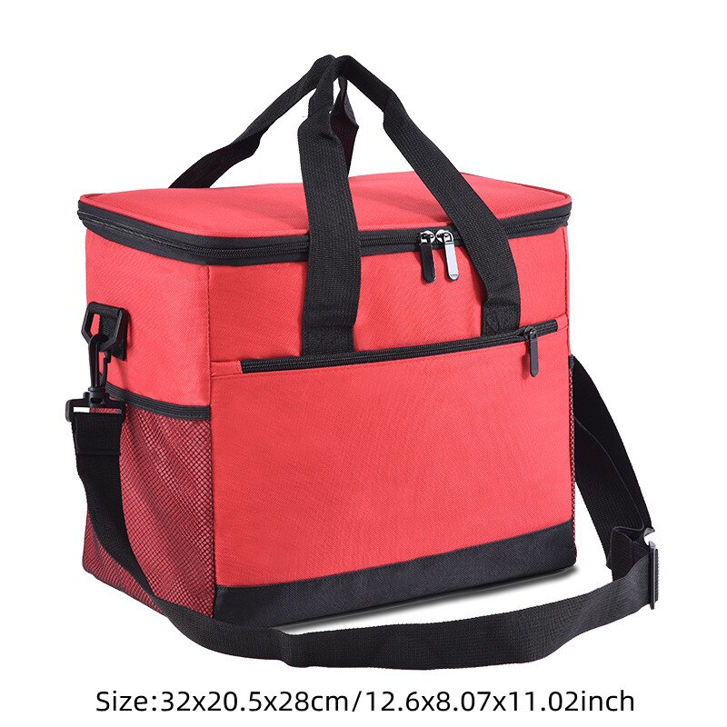 Portable Thermal Cooler Bag Picnic Food Beverage Drink Fresh Keeping Organizer Insulated Lunch Box Zipper Tote Accessories Case: Red C