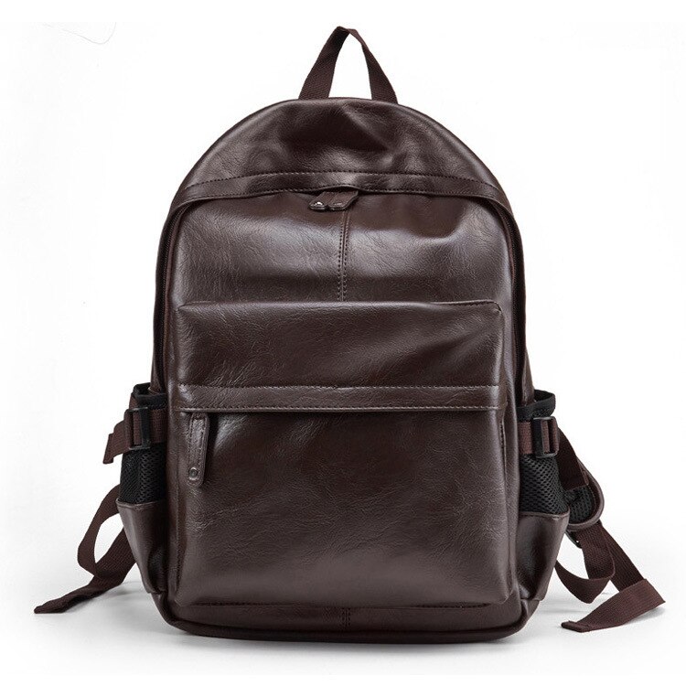 Casual Leather Book Bag Male Black Backpacks Men Backpack Leather School Backpack Bag Waterproof Travel Bag: Brown