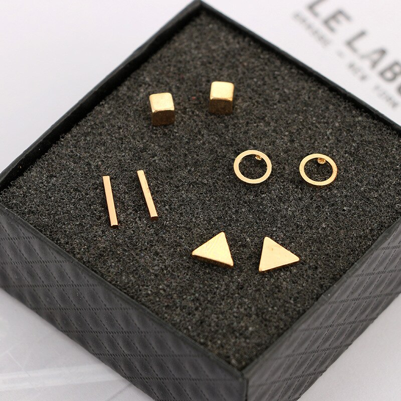 4Pairs Stud Earrings Set For Women Gold Color Simple Unisex Round Square Men Korean Earrings: e051jin