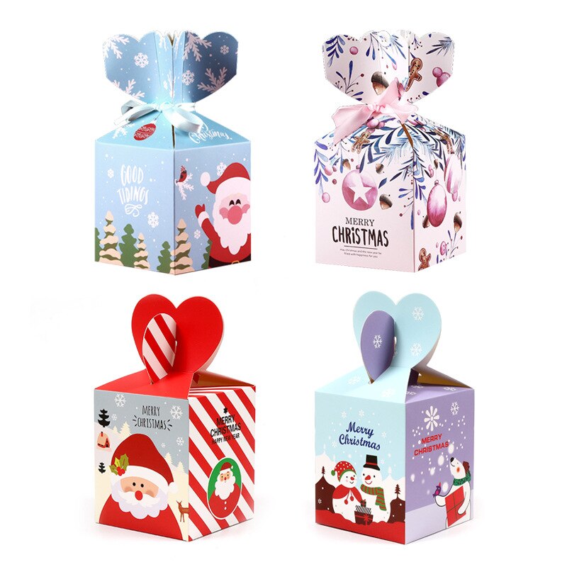 50 Stks/partij 10X8.5X8.5Cm Kerstavond Apple Papier Doos Cookies Snoep Verpakking Zak Gevouwen Doos christmas Party Kids