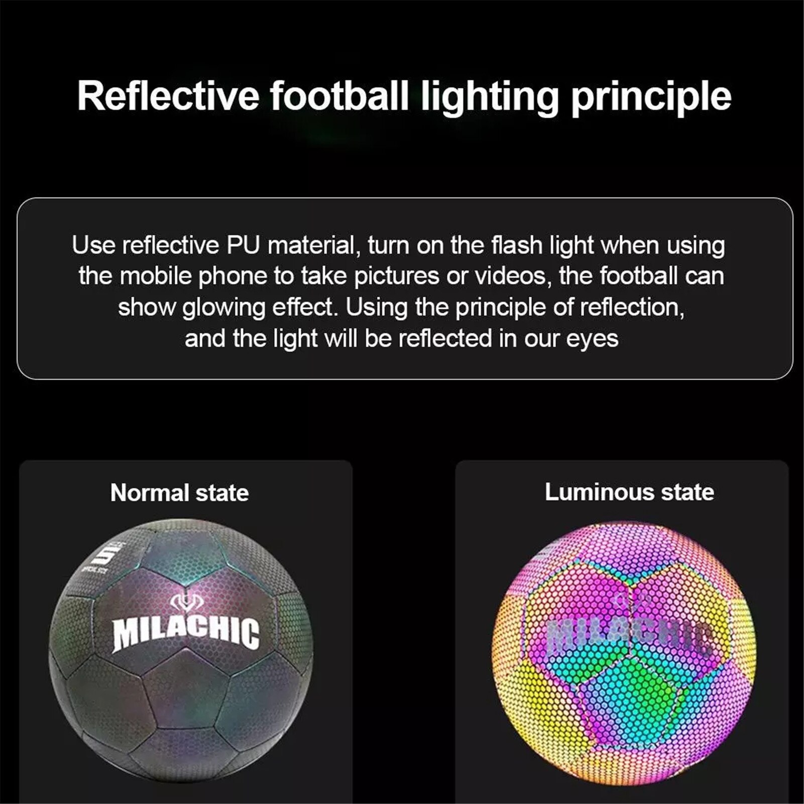 Reflective Football Night Glowing Soccer No. 5 No. 4 Luminous Football for Child Adult Training Glowing Football