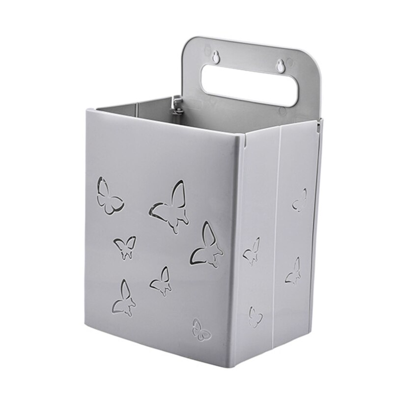 Plastic Collapsible Hanging Laundry Hamper with Handle Foldable Wall Mount Basket Hollow Out Butterfly Dirty Clothes Bin: Gray