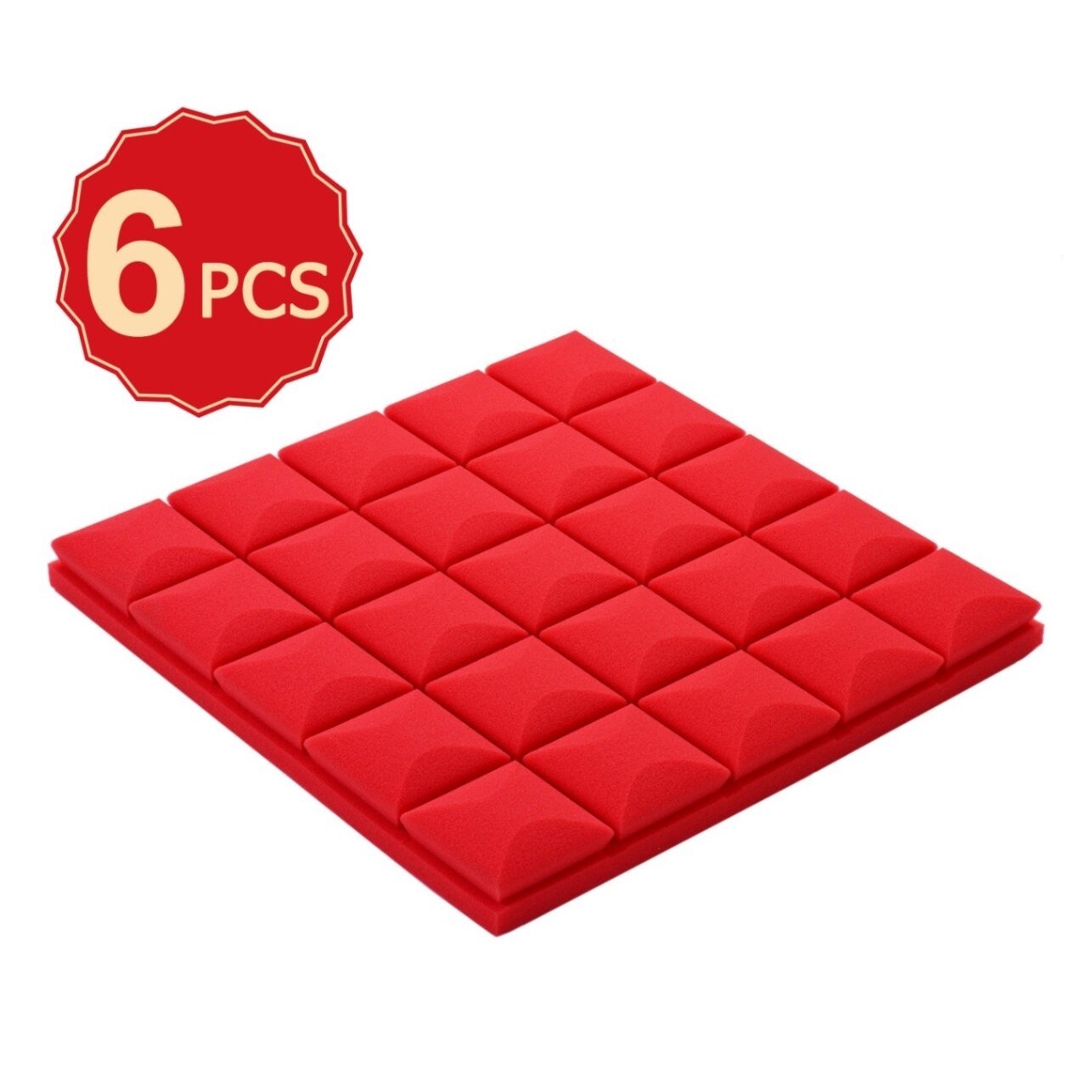 6PCS 20X20X2 Inches Acoustic Foam Panels Soundproof Foams Panels Wedges for Studio Home Walls Ceiling Sound Absorbing Insulation: Mushroom Design Red