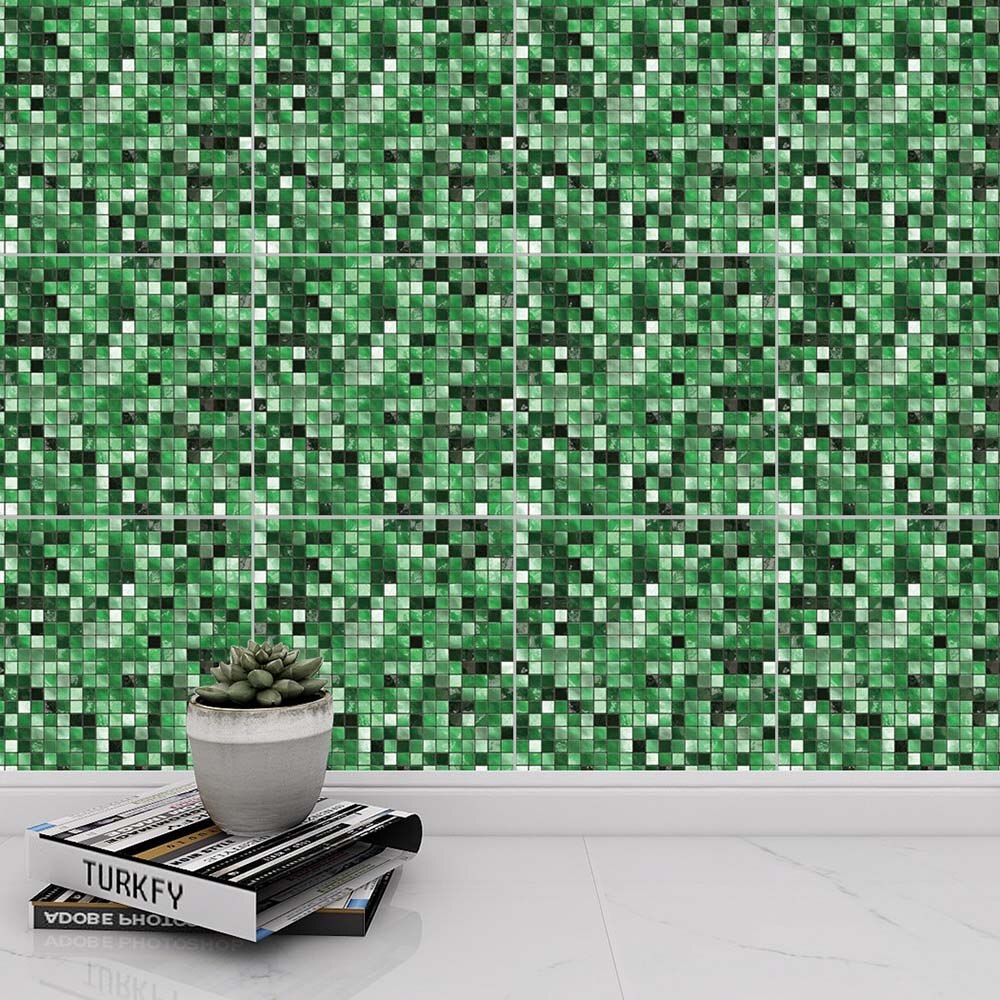 Grön 10 st mosaik kakel klistermärke självhäftande självhäftande kök badrum heminredning anti-vatten modern kristall vinyl kakel papper