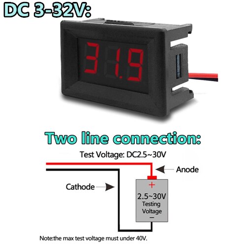Dc 100v 10a voltmeter amperemeter blå + rød led forstærker dobbelt digital volt meter gauge: Dc 3-32v