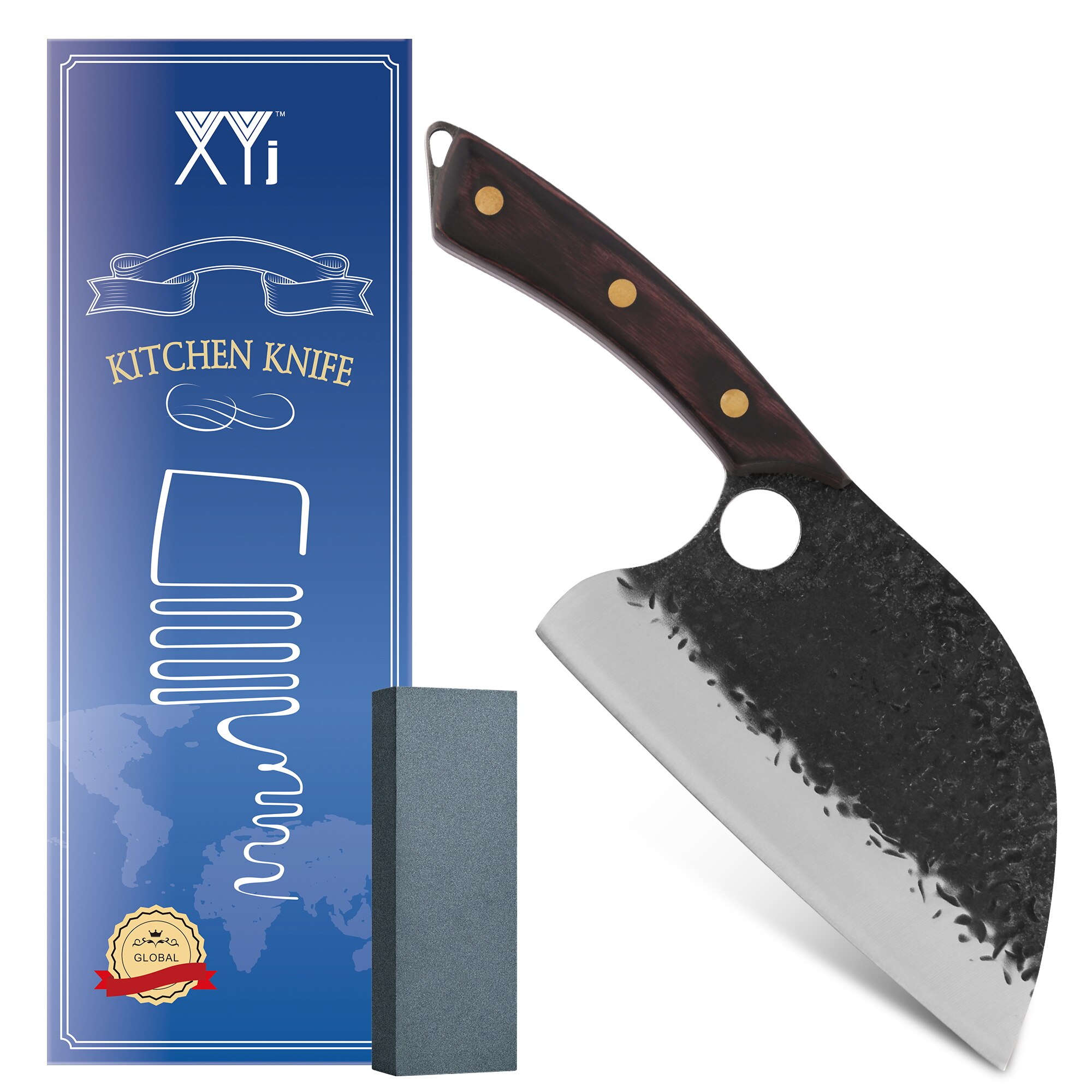 XYj-cuchillo de carnicero Tang completo de 7 pulgadas, cuchillo afilado de acero inoxidable, mango de madera, herramientas de accesorios de cocina, caja de: 1 KNIFE-A