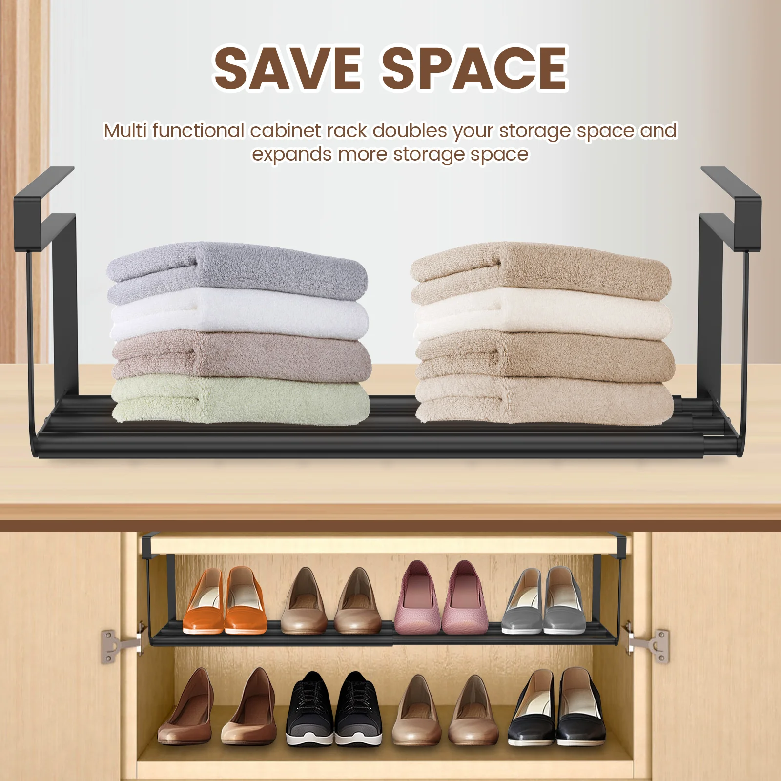 Zapatero ajustable, bandeja retráctil para zapatos, colgado debajo de los gabinetes, estante de almacenamiento de ropa y zapatos, organizador doméstico expandible