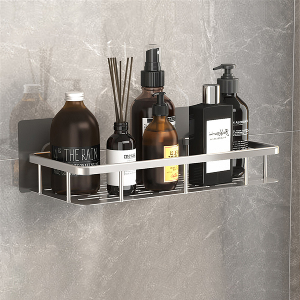 Bathroom Shelves Set Punch-free Triangle Corner Shelf Shower Storage Rack Shampoo Holder Toilet Organizer Bathroom Accessories: Standard Silver