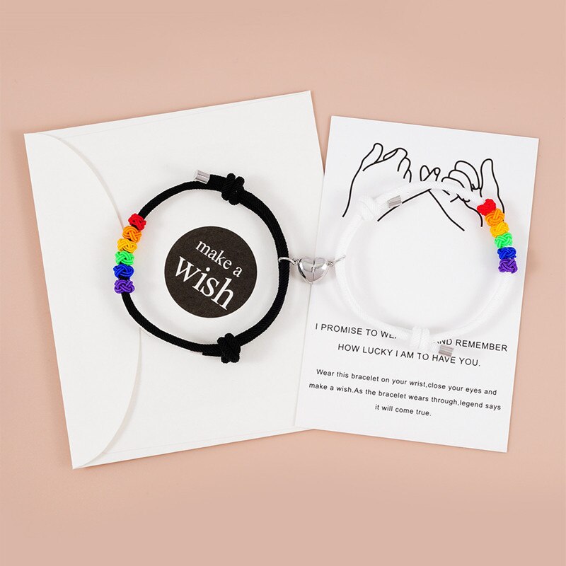 2 Teile/satz Herz Anhänger Magnetische Armbinde Für Frauen Männer Gepaart LGBT Regenbogen Knoten Seil Paar Armbinde Machen Wünschen Karte Schmuck: BR22Y0001-4