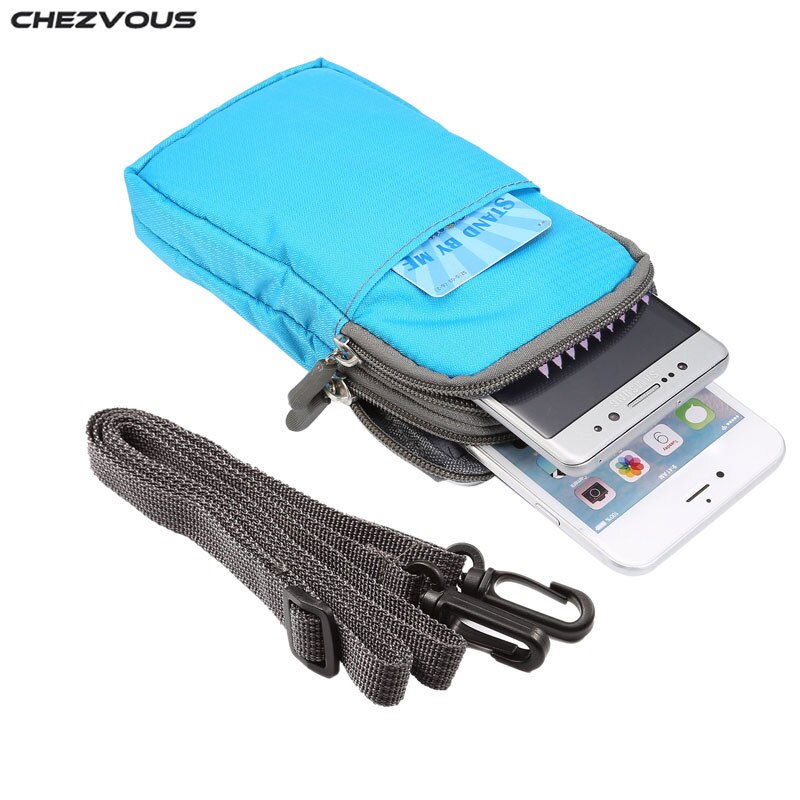 Universal para teléfonos móviles de menos de 6,0 pulgadas, bolsa para exteriores con 3 bolsillos, 2 carteras con cremallera, funda con Clip para cinturón, 8 colores, producto en oferta